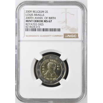 Belgium 2009 200th anniversary of Louis Braille’s birth Mint Error graded NGC MS67
