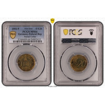 Germany 2002 20 euro cent Mint Error Graded PCGS MS64