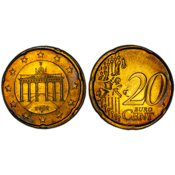 Germany 2002 20 euro cent Mint Error Graded PCGS MS64
