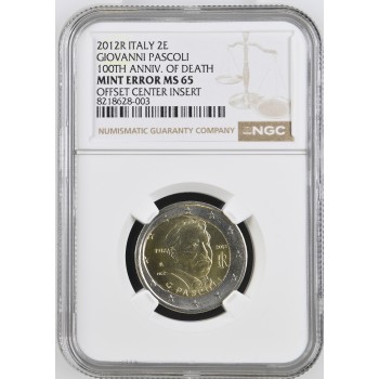 Italy 2012 Giovanni Pascoli Mint Error Graded NGC MS65