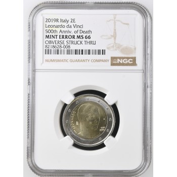 Italy 2019 Leonardo da Vinci Mint Error Graded NGC MS66