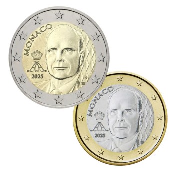Monaco 2025 2 euro and 1 euro regular UNC coins
