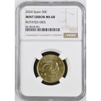 Spain 2024 50 euro cent Mint Error Graded NGC MS68